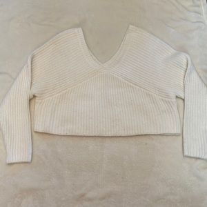 Cropped white v neck sweater